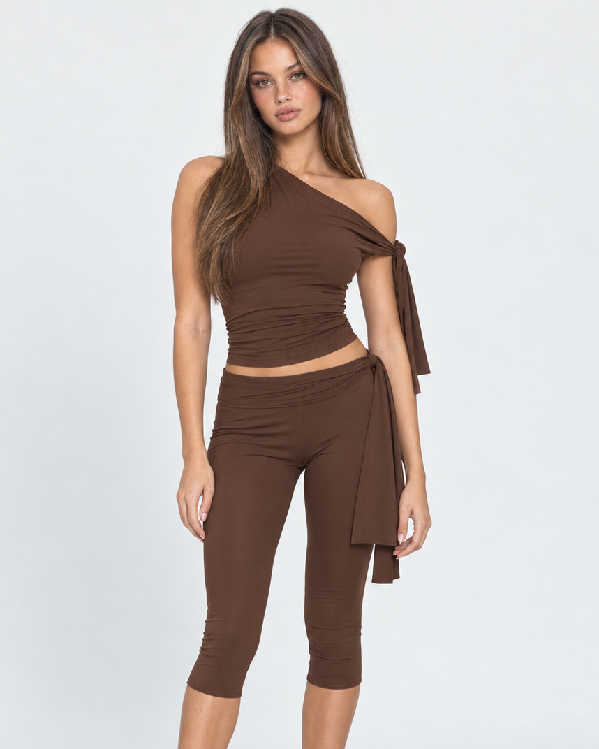 Drape Escape One-Shoulder Capri Set – 22