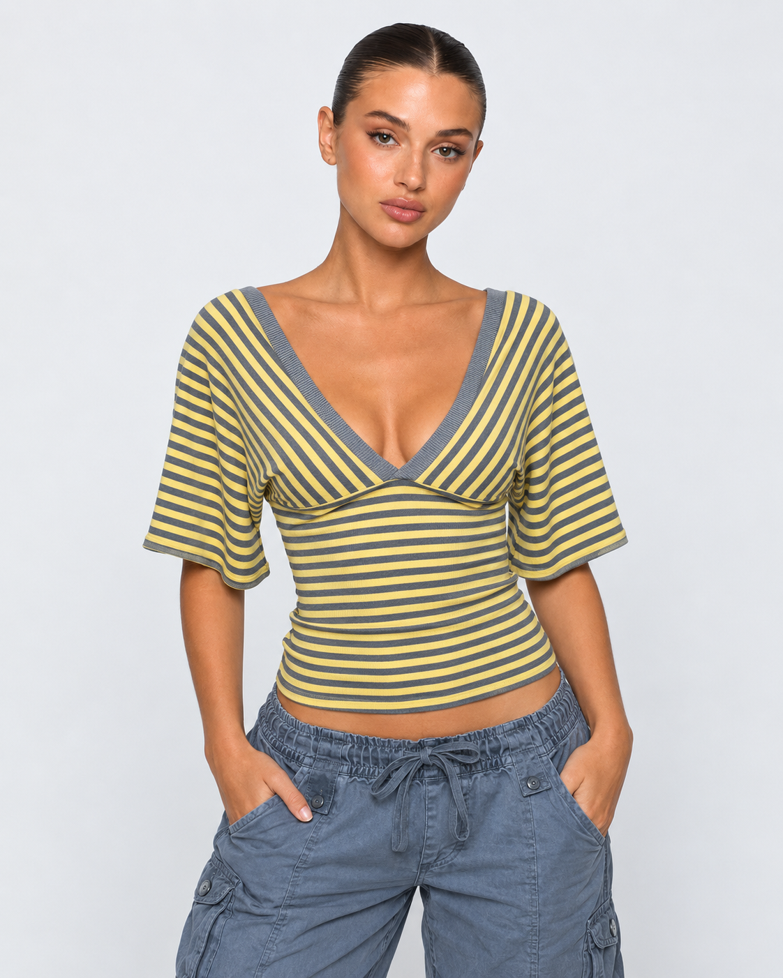 Weekend Pass Striped V-Neck Top – 9