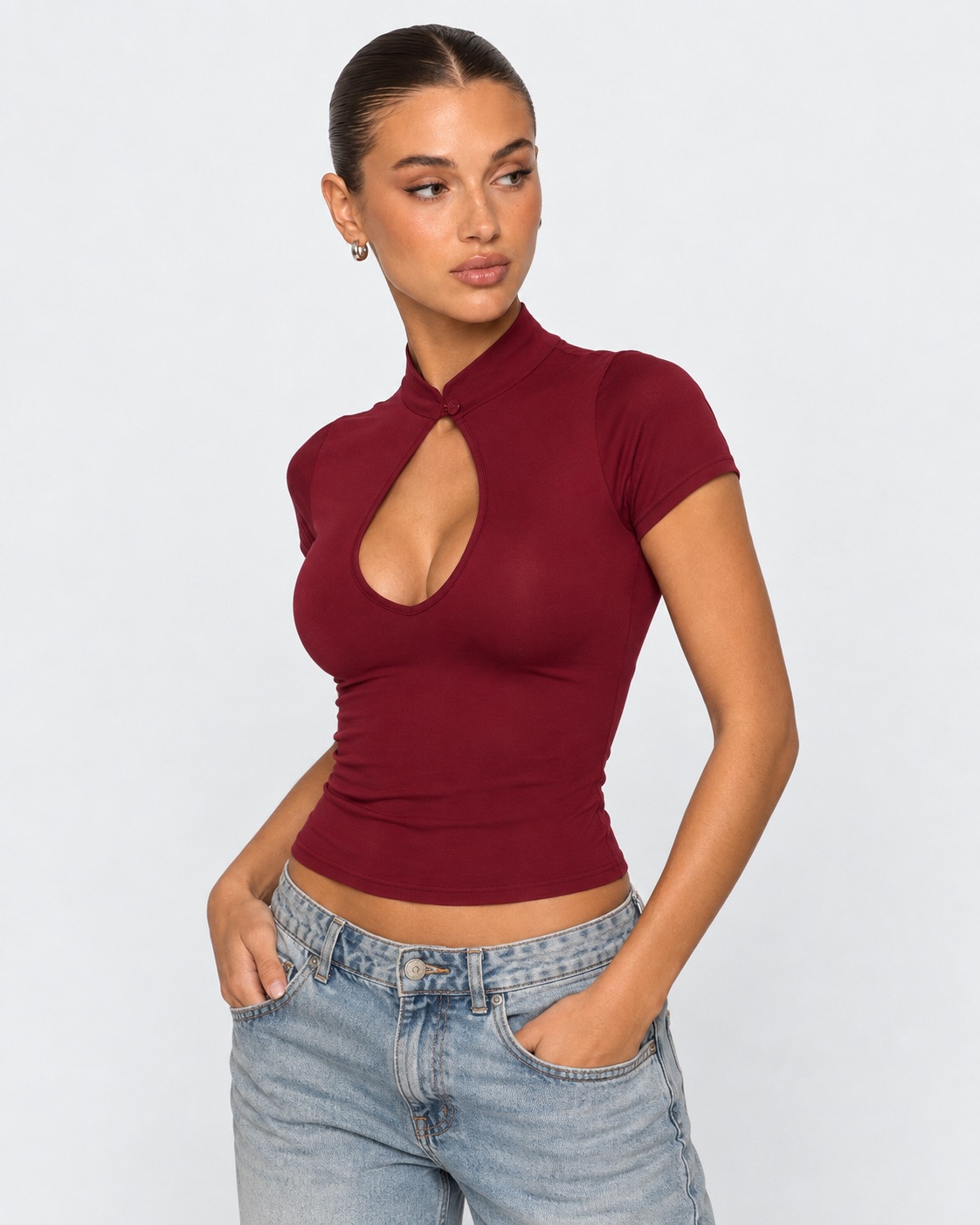 Eyes Up Keyhole Mock-Neck Top – 6