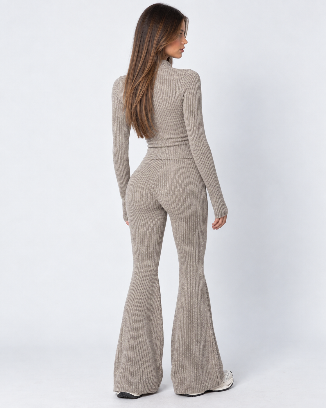 Zipped Lips Ribbed Cardigan Set – 10