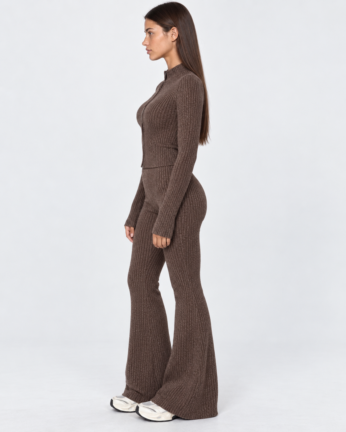 Zipped Lips Ribbed Cardigan Set – 21