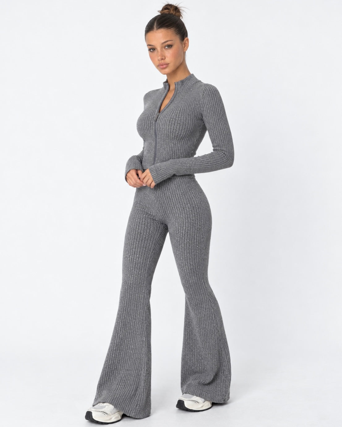 Zipped Lips Ribbed Cardigan Set – 3