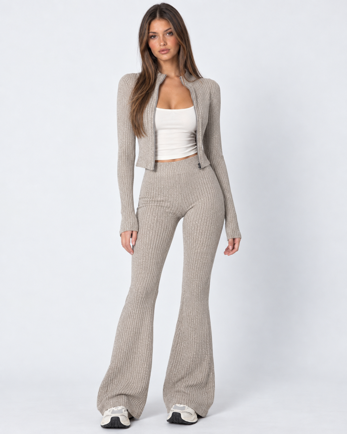 Zipped Lips Ribbed Cardigan Set – 6