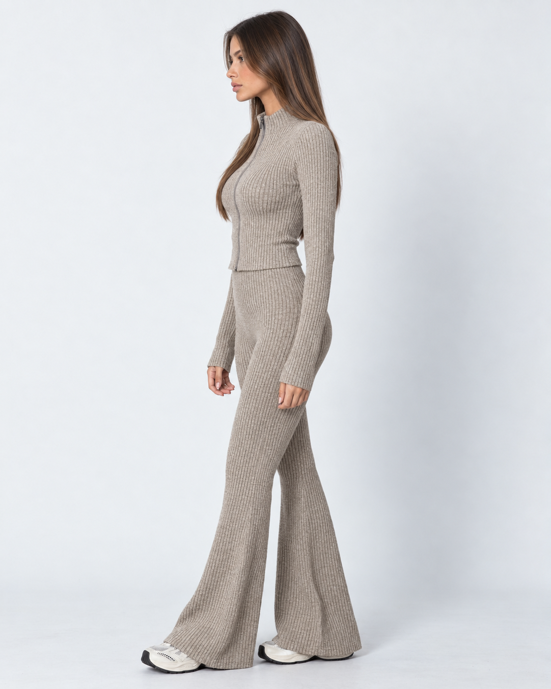 Zipped Lips Ribbed Cardigan Set – 9