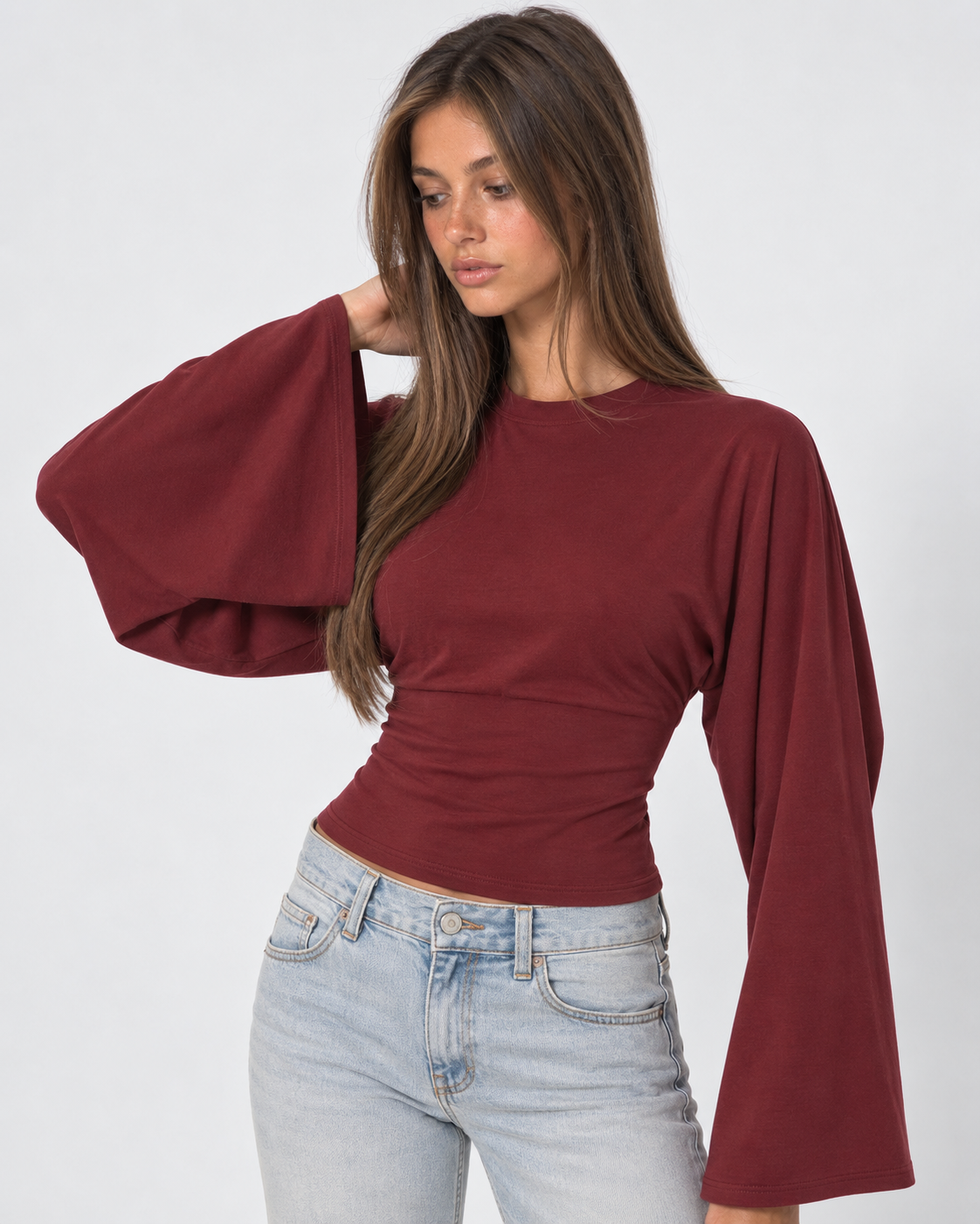 Wave Hello Ruched Bell-Sleeve Top – 22