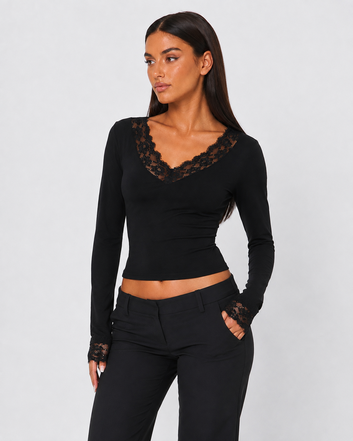 Cuff Link Lace-Trim Top – 6