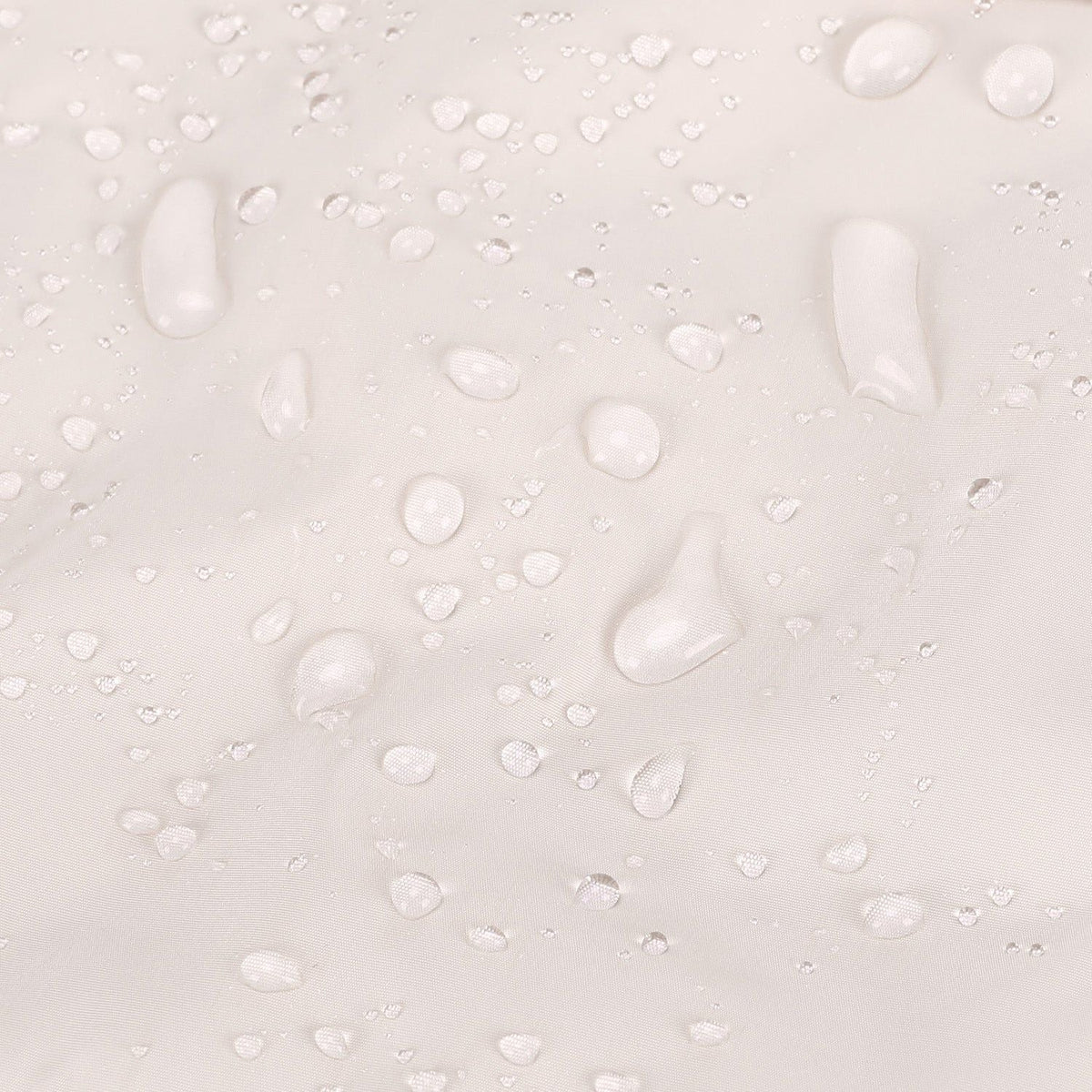 Fabric swatch, beige water-resistant tote material with droplets
