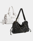 Vintage-style weave bag shown in black and white colour options
