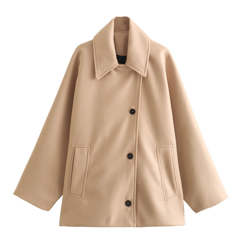 Beige oversized coat, flat lay product shot
