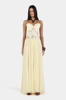 Butter lace maxi dress with scalloped bodice, front view on model