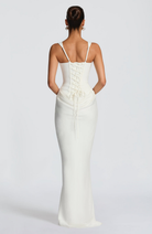 Ivory corset maxi dress with lace-up back, back view