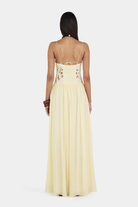 Butter lace maxi dress with tie-back bodice, back view on model