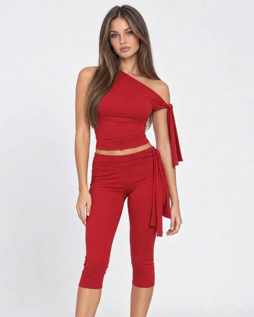 Drape Escape One-Shoulder Capri Set – 13