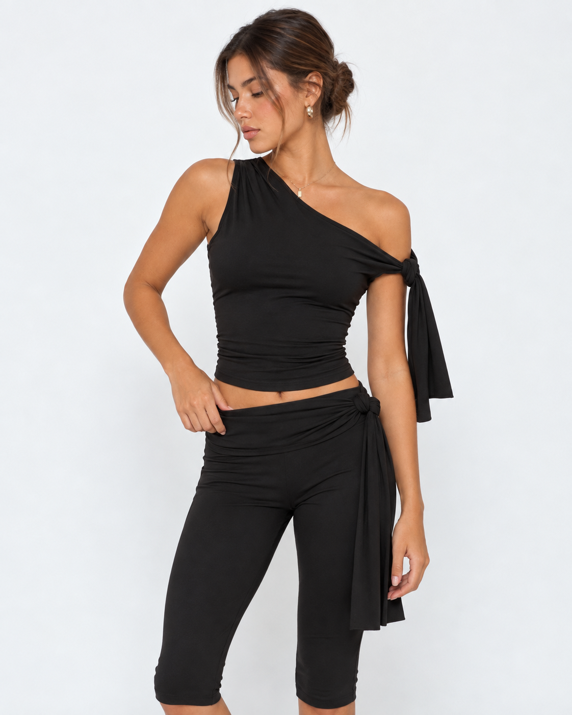 Drape Escape One-Shoulder Capri Set – 3