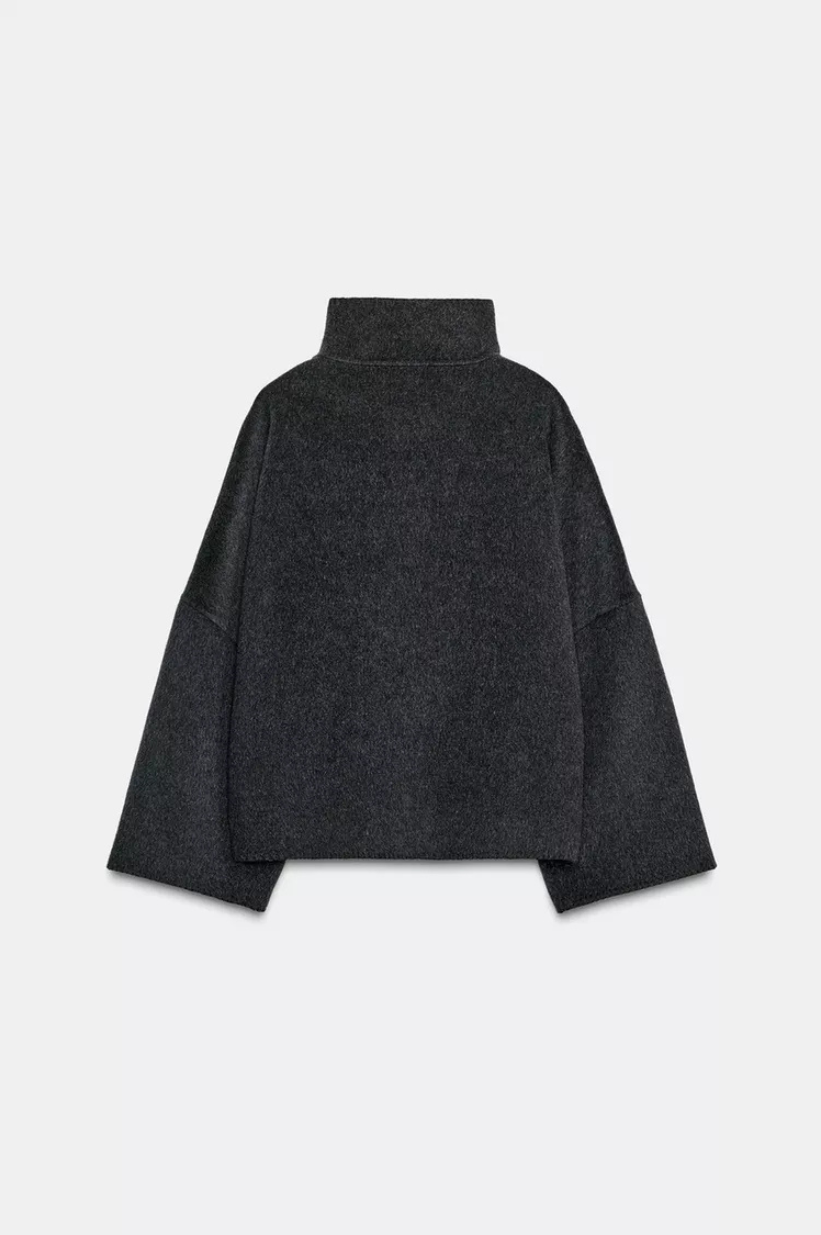 Dark grey cropped wool jacket, back flat lay