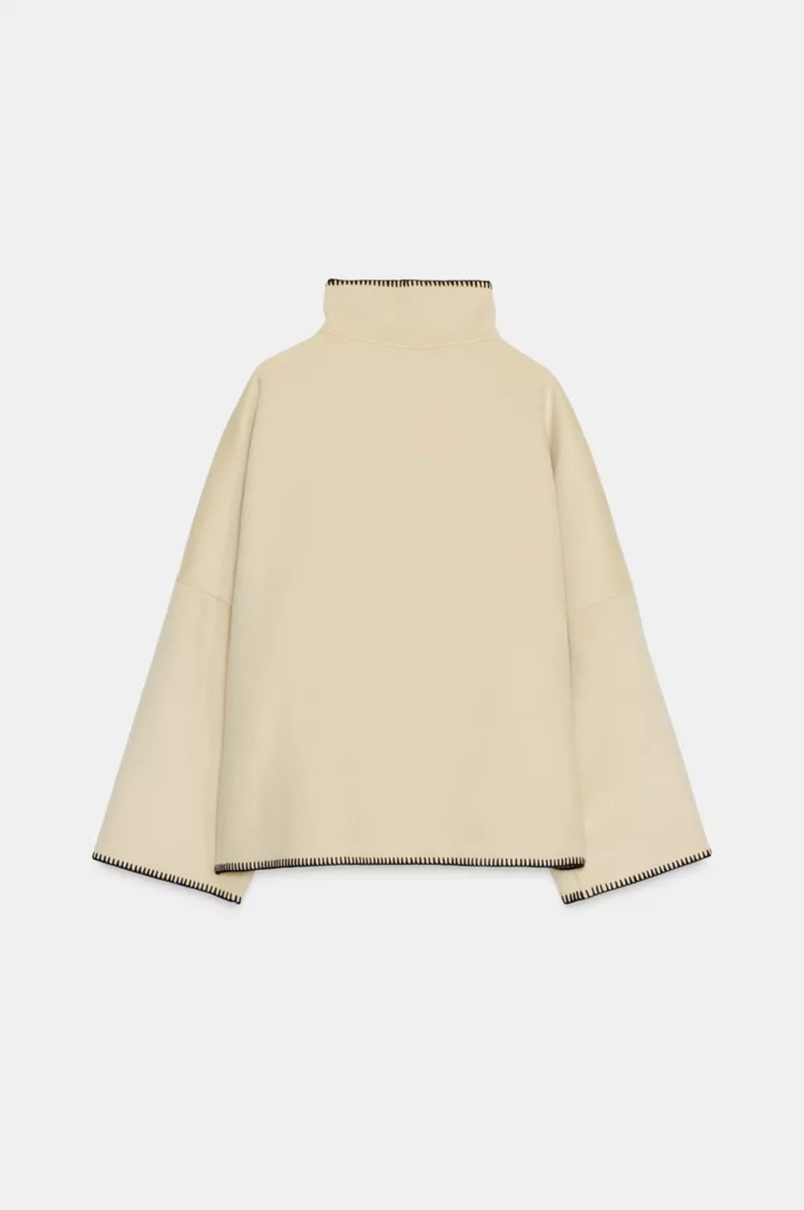 Cream wool jacket with contrast stitch edging, back flat lay