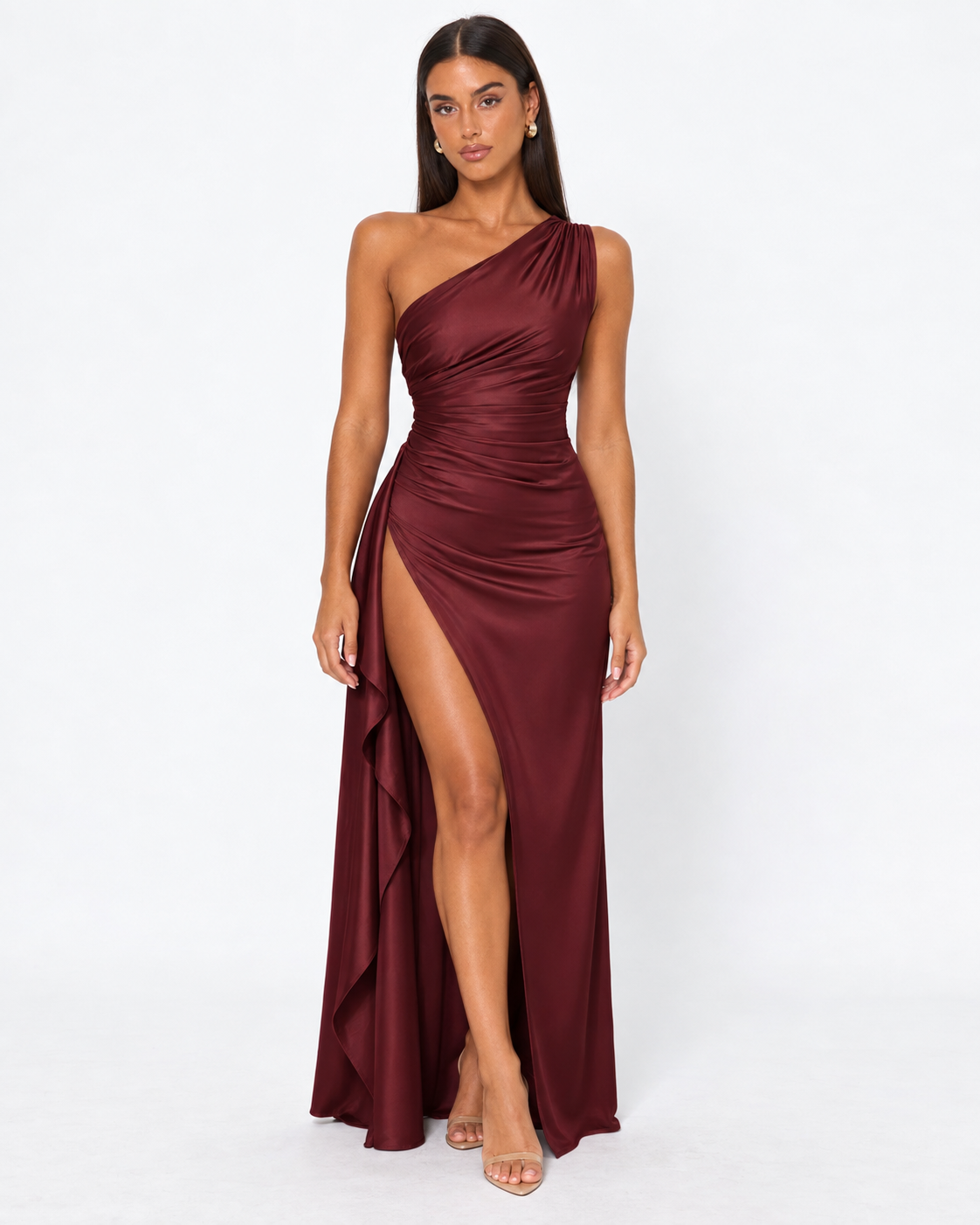 Encore One-Shoulder Satin Maxi Dress – 13
