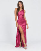 Encore One-Shoulder Satin Maxi Dress – 30