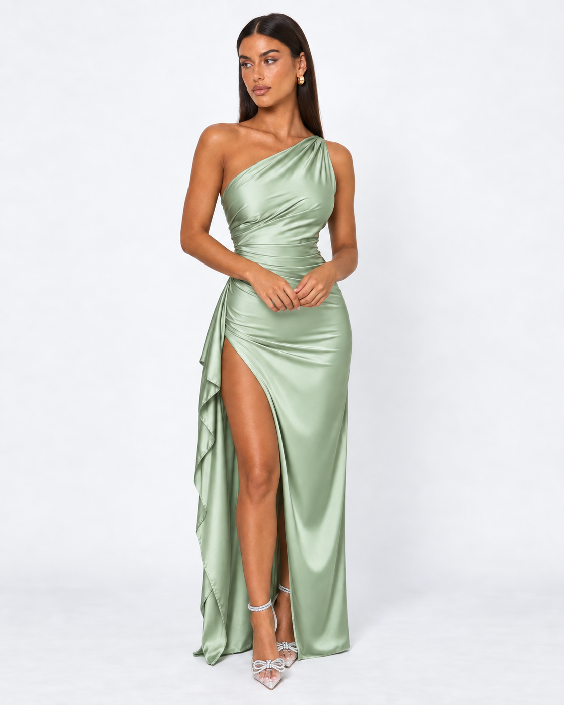 Encore One-Shoulder Satin Maxi Dress – 4