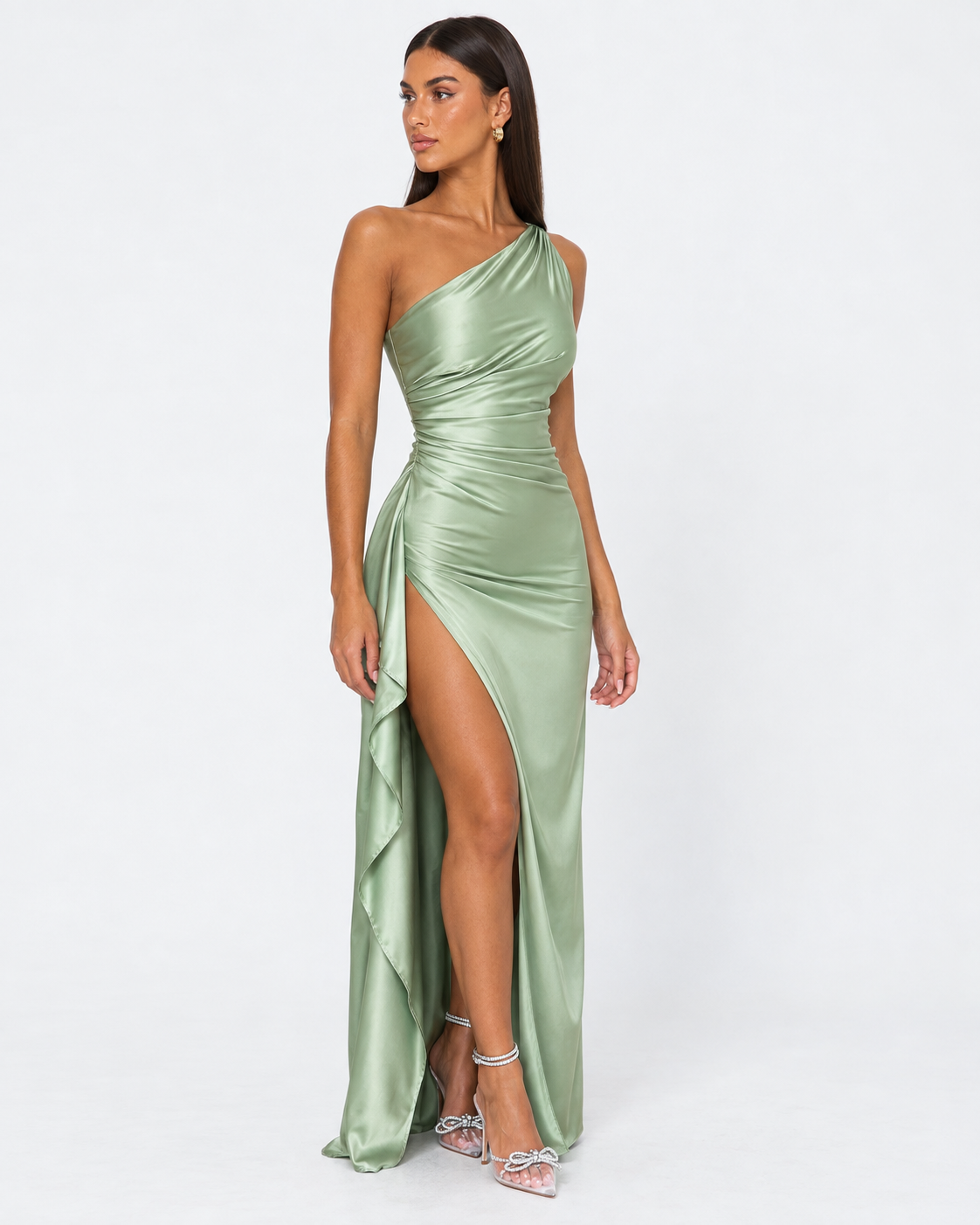 Encore One-Shoulder Satin Maxi Dress – 8