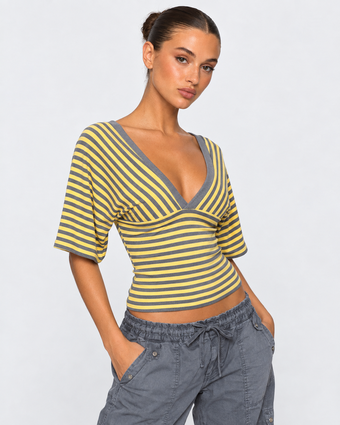 Weekend Pass Striped V-Neck Top – 10
