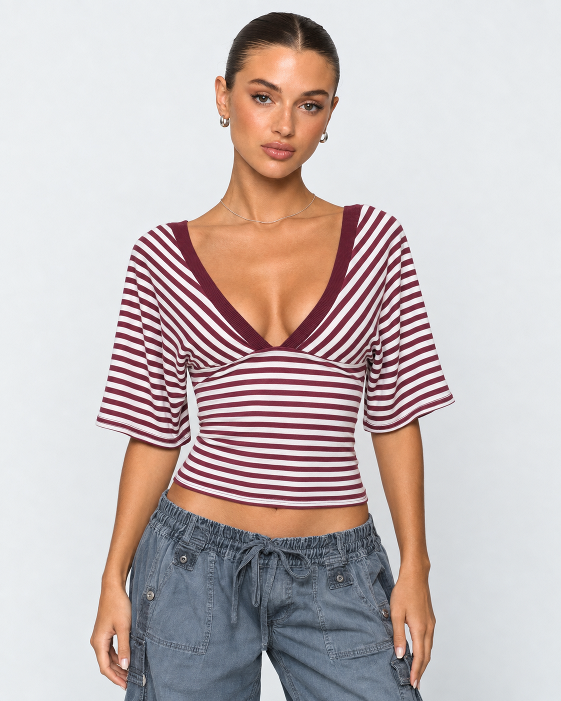 Weekend Pass Striped V-Neck Top – 13