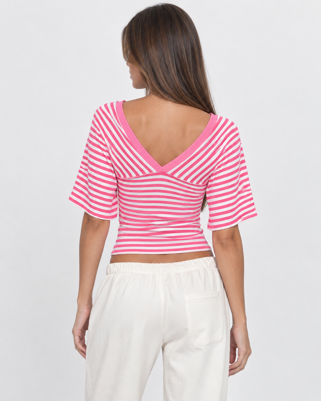 Weekend Pass Striped V-Neck Top – 8