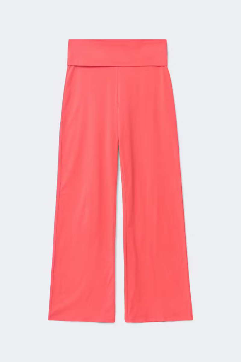 Coral fold-over waist trousers, flat lay product shot