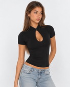 Eyes Up Keyhole Mock-Neck Top – 2