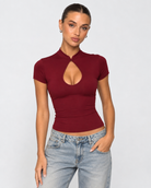 Eyes Up Keyhole Mock-Neck Top – 5