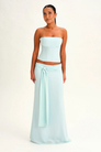 Mist blue corset top and wrap maxi skirt, front view on model