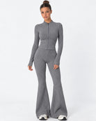 Zipped Lips Ribbed Cardigan Set – 1