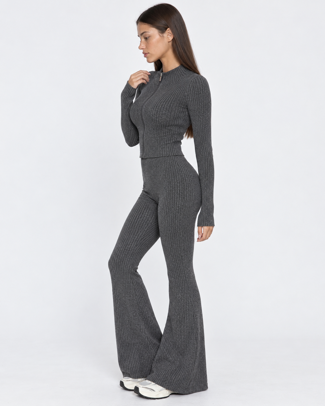 Zipped Lips Ribbed Cardigan Set – 13