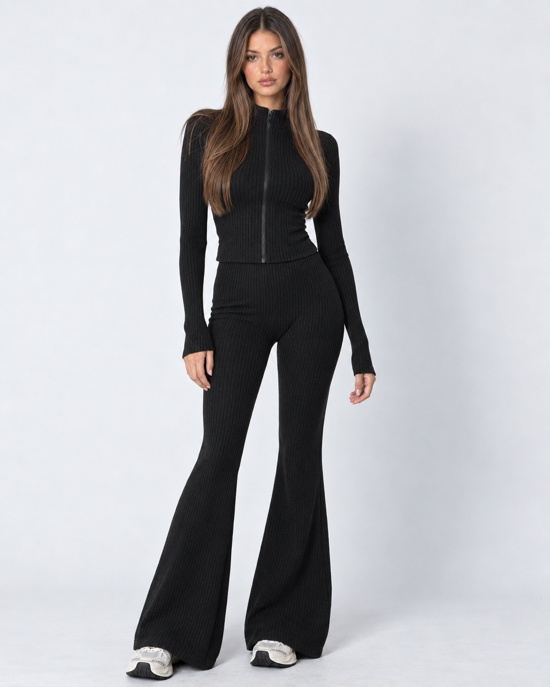 Zipped Lips Ribbed Cardigan Set – 15