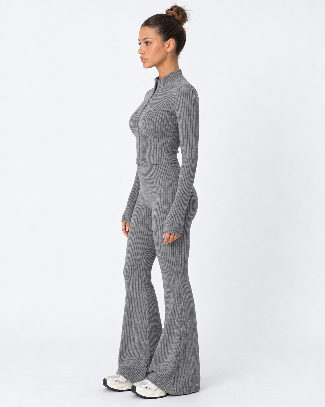 Zipped Lips Ribbed Cardigan Set – 2