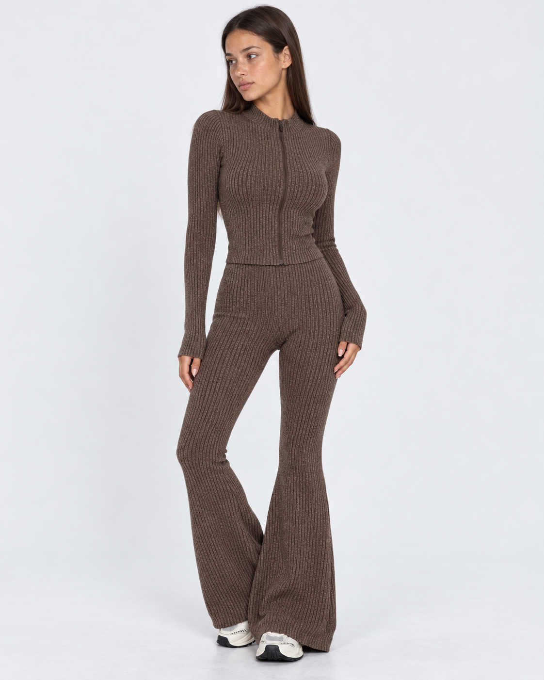 Zipped Lips Ribbed Cardigan Set – 20