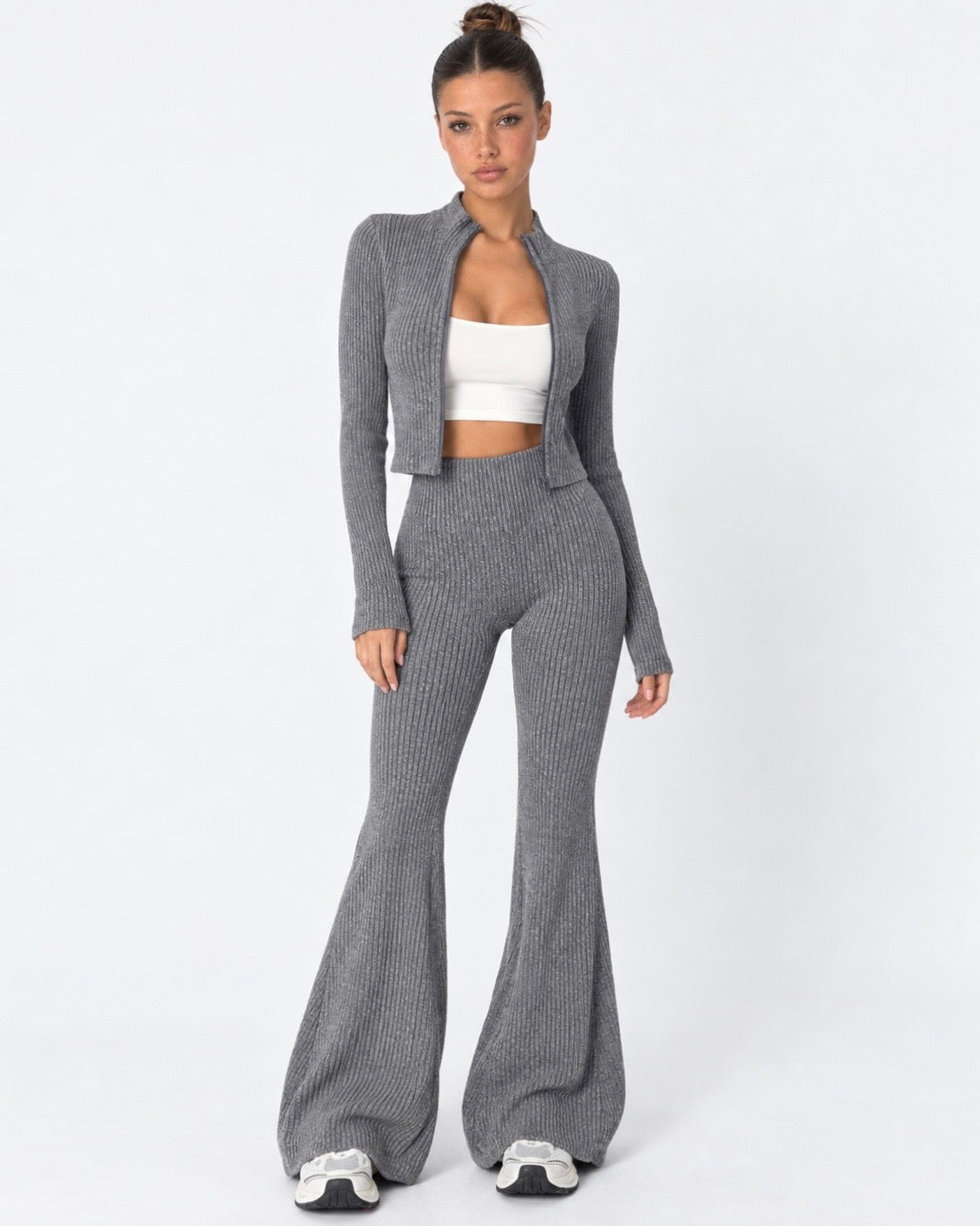 Zipped Lips Ribbed Cardigan Set – 5