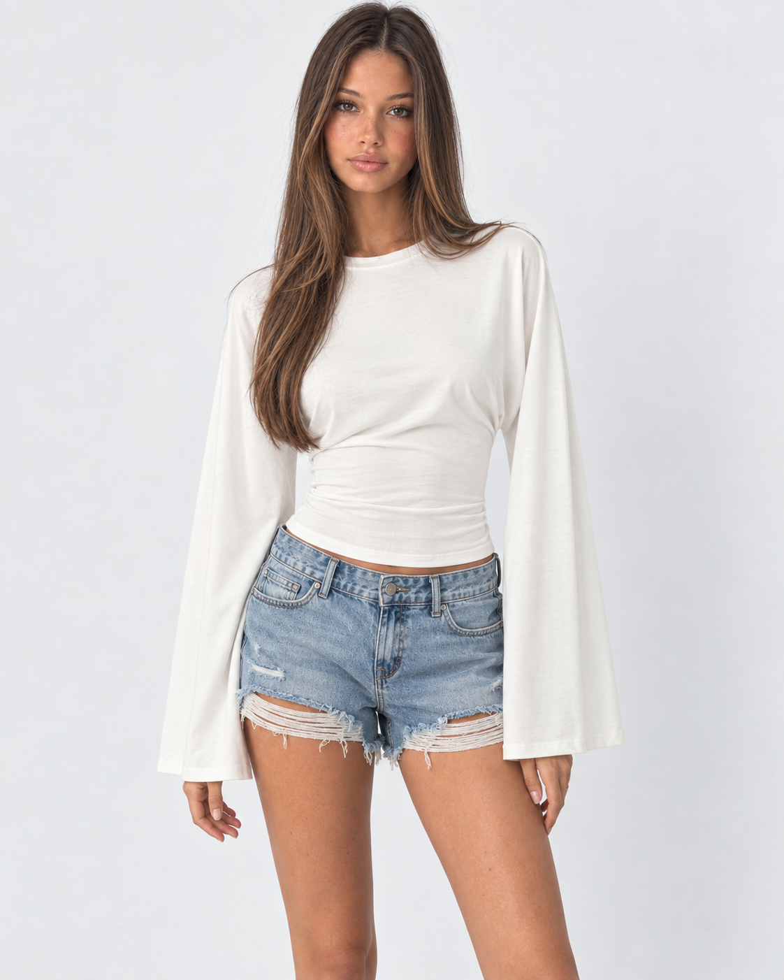 Wave Hello Ruched Bell-Sleeve Top – 10