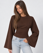 Wave Hello Ruched Bell-Sleeve Top – 18