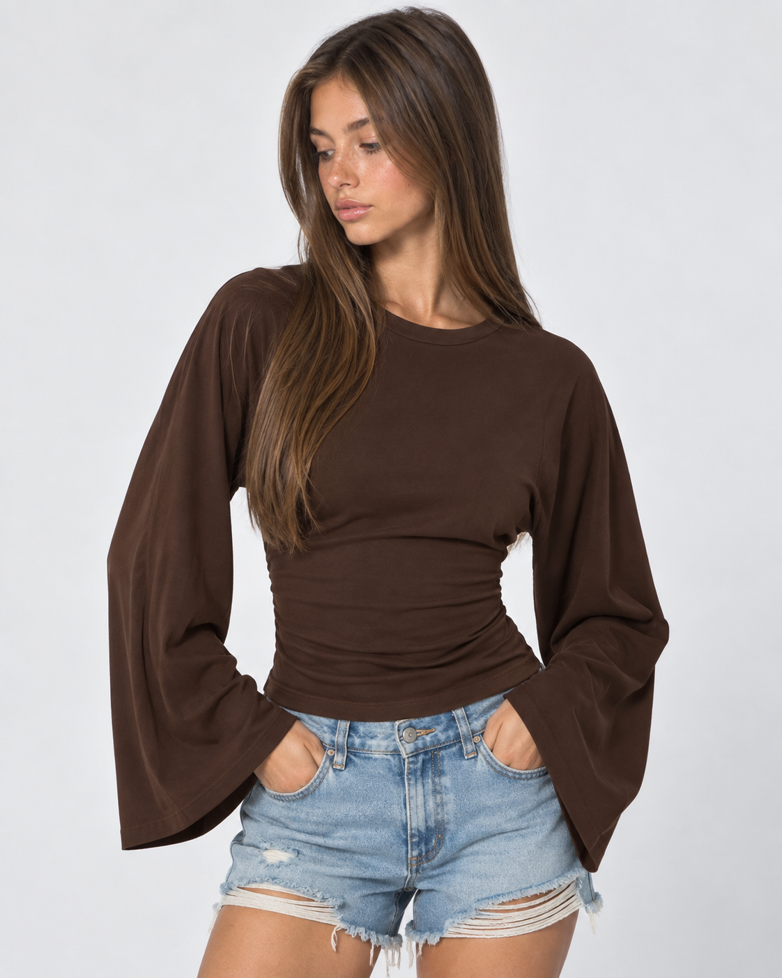 Wave Hello Ruched Bell-Sleeve Top – 20