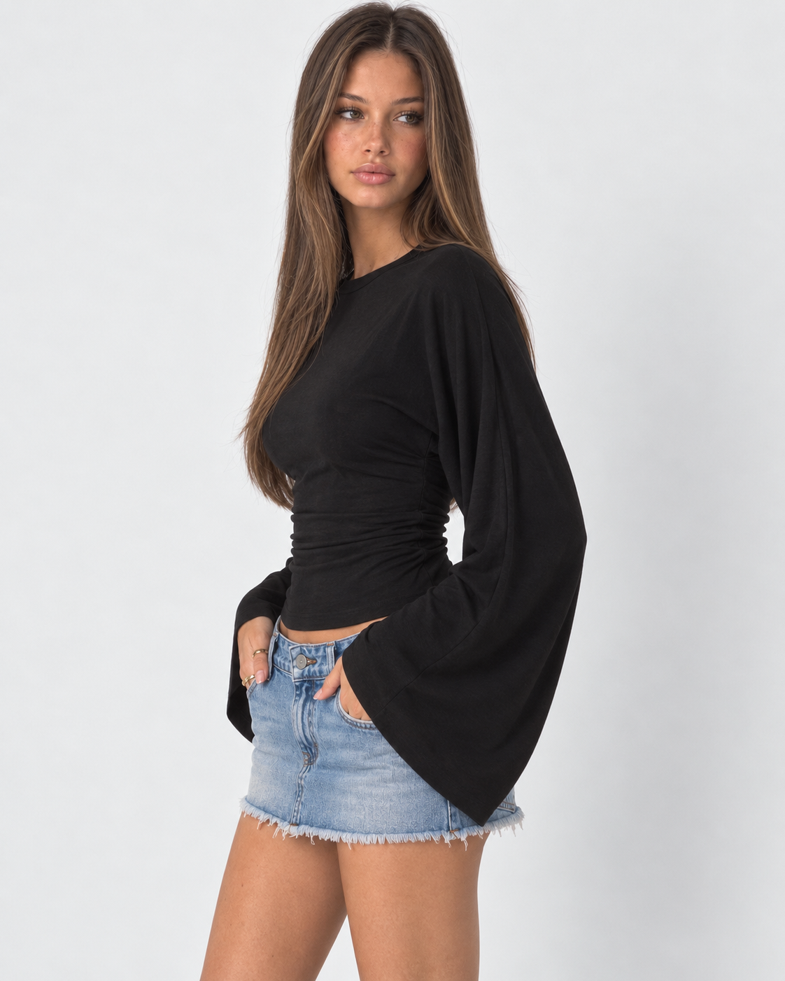 Wave Hello Ruched Bell-Sleeve Top – 8
