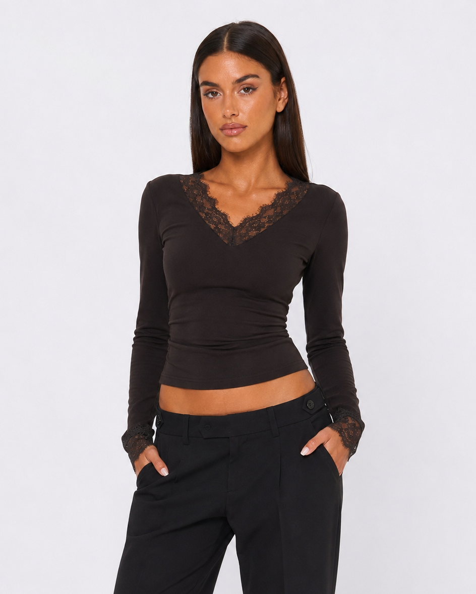 Cuff Link Lace-Trim Top – 1