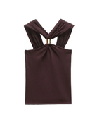 Burgundy criss-cross halter top, flat lay