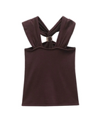Burgundy criss-cross halter top, back view flat lay