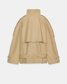 Camel cropped trench coat, back view product shot